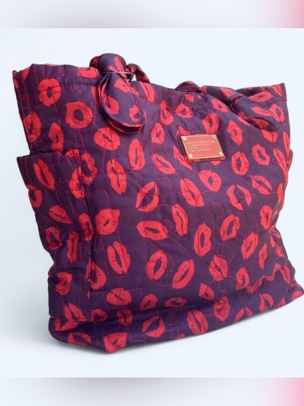 MARC JACOBS Retired Purple/Brown Tote with Red Lip Print NWOT